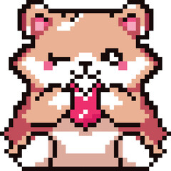 Pixelated Hamster Winks: A charming, pixelated hamster with rosy cheeks winks playfully, its tongue sticking out in a mischievous gesture. This adorable character evokes a sense of cuteness and lighth