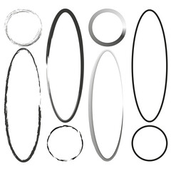 Oval and round frames. Black and white designs. Various vector borders. Modern minimalist elements.