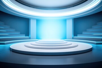 Obraz premium Circular Platform with Neon Blue Lighting.
