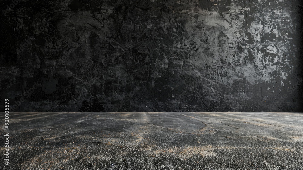 Wall mural vintage style dark cement wall background with aged concrete floor pattern in a retro concept.