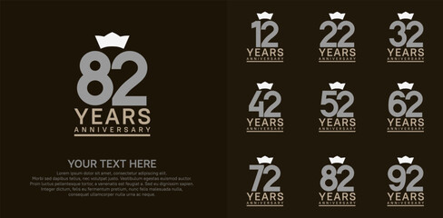 anniversary logotype set. grey color and white crown can be use for celebration event