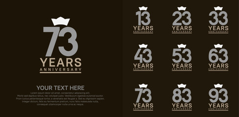 anniversary logotype set. grey color and white crown can be use for celebration event