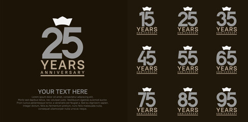 anniversary logotype set. grey color and white crown can be use for celebration event