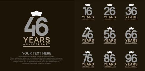 anniversary logotype set. grey color and white crown can be use for celebration event
