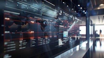 A 3D visualization of a business project timeline displayed on a large interactive screen.