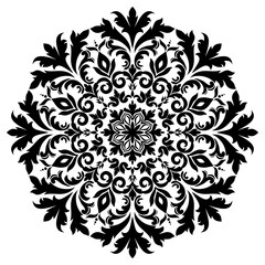 Vector damask pattern,floral ormament,black circle damask on white background.