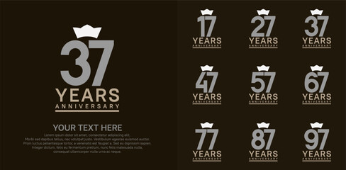anniversary logotype set. grey color and white crown can be use for celebration event