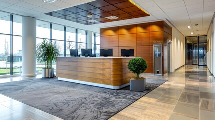 Fototapeta premium A business office with a spacious reception area, welcoming clients with a friendly atmosphere.