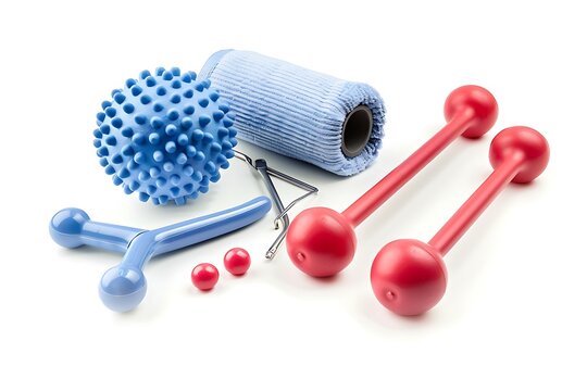 Physical therapy tools isolated on white background.