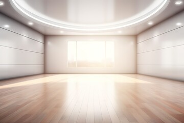 Empty room with wood floor, sunlight streaming through window.