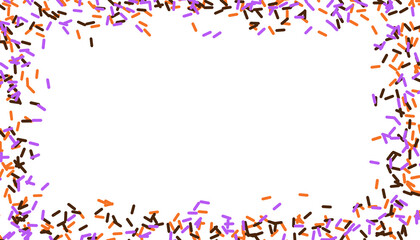 Halloween party theme background, frame, border, colorful confetti sprinkles, purple, orange, black, trick-or-treat, PNG, transparency