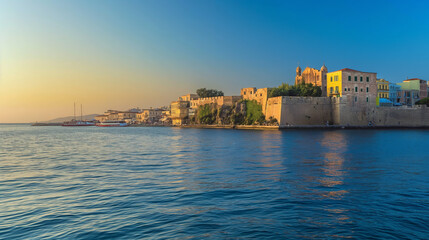Fototapeta premium Sunset over the Venetian Fortress in Chania, Crete...
