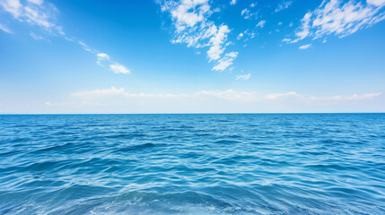 Blue Ocean with White Clouds Sky Horizon...