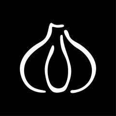 Hand drawn garlic line icon on black background.
