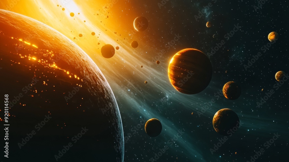 Poster 3d planets in deep space