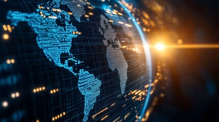 Obraz premium Digital World Map with Glowing Data Points