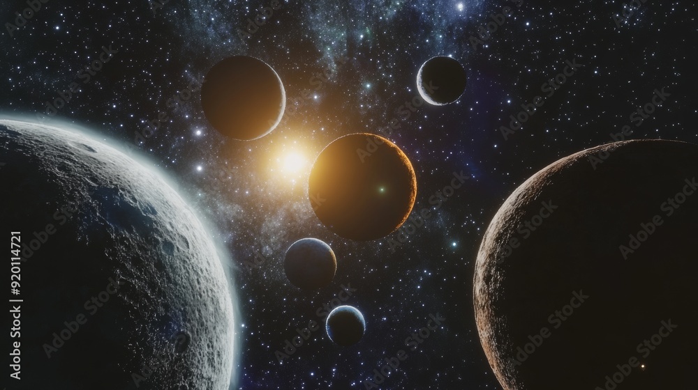Poster 3d planets in deep space