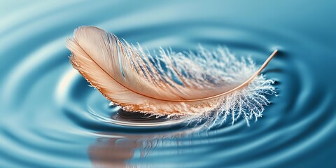 Single Feather Floating on Blue Water Illustration