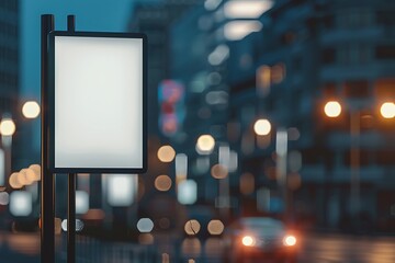 Blank street billboard in city at night. Mock up.