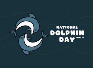 National Dolphin Day. April 14. Flat design vector. Dolphin icon. Poster, banner, card, background.