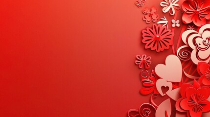 Intricate Paper Cuttings Showcase Red Love Greeting Card Design, Traditional Craftsmanship with Romantic Background, Perfect for Valentine's Day Celebration