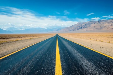 Naklejka premium Asphalt Road Leading Through A Desert Landscape Photo