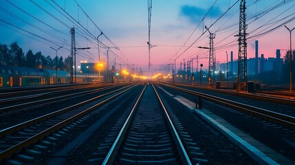 Fototapeta premium Train Tracks Leading into the Distance - Photo