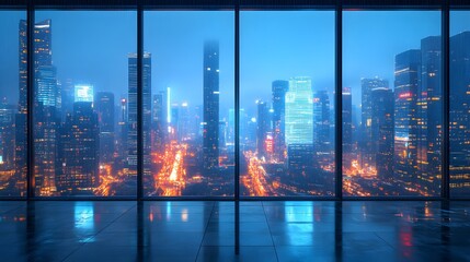 Night Cityscape View From Window 3D Illustration