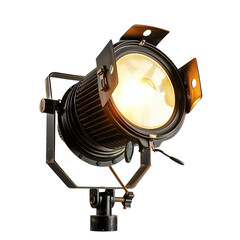 Studio spotlight with warm glow isolated on white background. Professional lighting equipment for photo and video production.