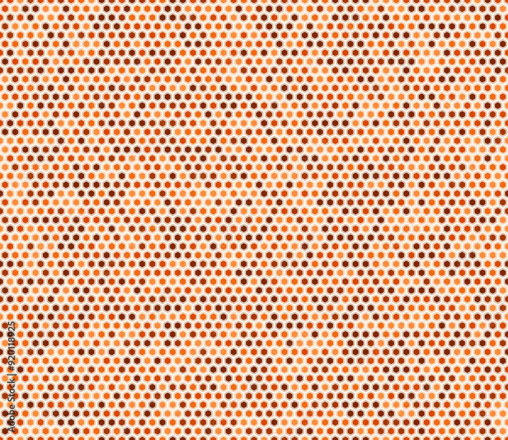 Poster pattern of geometric shapes. rounded hexagons mosaic cells with padding and inner solid cells. orang