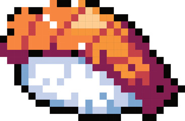 Pixelated Shrimp Nigiri: A vibrant, pixelated illustration of a shrimp nigiri sushi piece, perfect for showcasing Japanese cuisine, food blogs, and digital art projects.  