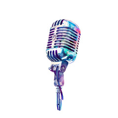 Vintage microphone illustration with vibrant colors, perfect for music and broadcasting themes, isolated on white background.