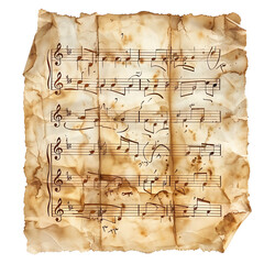 Obraz premium Vintage sheet music on aged, crumpled paper, showcasing musical notes and symbols for a classic, nostalgic feel.