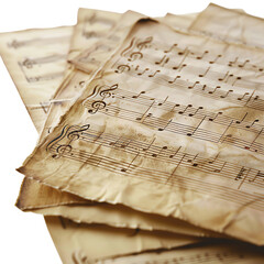 Vintage sheets of music with aged paper and musical notes, capturing the essence of classical compositions and timeless melodies.