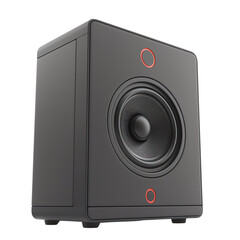 Obraz premium High-quality black speaker with red accents for audio enthusiasts, providing an immersive sound experience for home or professional use.
