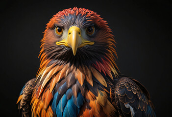 Fototapeta premium Realistic closeup colorful eagle on a black background.