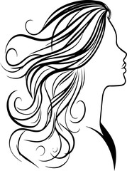 A woman's head with a long, curly hair