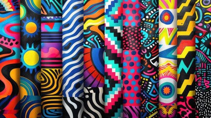 Obraz premium Colorful abstract patterns in vibrant hues, perfect for textile design, fashion, or branding.