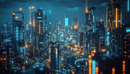 Obraz premium Futuristic Cityscape with Glowing Towers