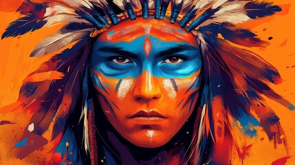 Traditional clothing and face paint of native americans