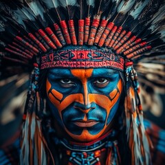 Traditional clothing and face paint of native americans