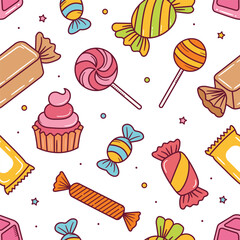 Sweet Candy doodle seamless pattern background wallpaper vector illustration