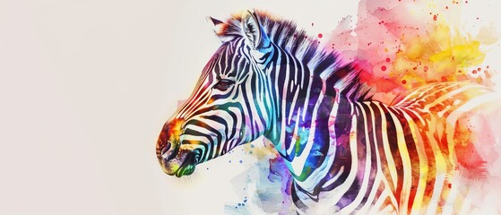 Fototapeta premium Minimalist nature zebra, vibrant watercolor hand drawn art concept