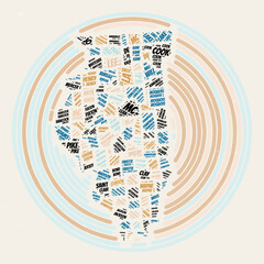 Illinois Round Poster. Typography style image of the state. County word clouds of Illinois. Vintage image design with scratch texture.