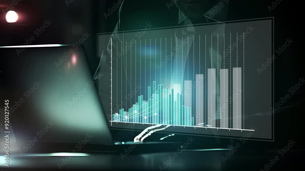 Wall mural businessman touch customer network icon and growth graph progress of business with increase of posit