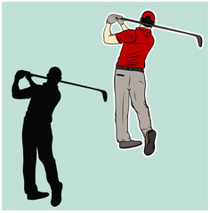 Golf Sport Silhouette - Golfer finished Tee-shot, vector illustration