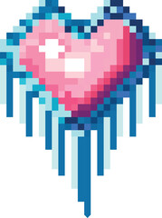 Pixelated Love: A vibrant, pixelated heart with a blue drip effect, symbolizing digital love, affection, and the beauty of pixel art. The heart's vibrant colors evoke a sense of playful affection and 