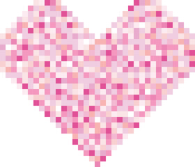 Pixelated Pink Heart: A heart shape made of tiny pink squares, a minimalist and romantic design, perfect for Valentine's Day, love, and affection.