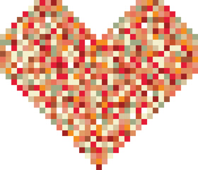 Pixelated Passion: A warm-toned, pixel art heart bursts with love, crafted from a mosaic of colorful squares.