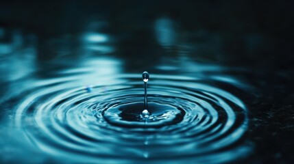 Close-up of a Water Droplet Creating Ripples on a Calm Surface in Low Light